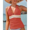 imageYonique Womens Halter Tankini Top No Bottom V Neck Swim Top Tummy Control Bathing Suit TopBrick Red