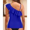 imageYonique Womens One Shoulder Tankini Tops Ruffle Swim Tops Strapless Bathing Suit Tops No BottomsBlue