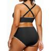 imageYonique Womens Plus Size Bikini High Waisted Swimsuits Two Piece Bathing Suits Tummy Control SwimwearBlack White