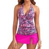 imageYonique 2 Piece Swimsuits for Women Halter Tankini Top with Skirt Bottom V Neck Bathing SuitPink Flower
