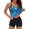 imageYonique 2 Piece Tankini Swimsuits for Women with Boy Shorts Athletic Swim Tank Top Bathing SuitsBlue Wavy Pattern