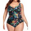 imageYonique Women Plus Size One Piece Swimsuits Tummy Control Bathing Suits Twist Front Ruched SwimwearBlack Floral