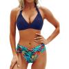 imageYonique Women Two Piece Bathing Suits Push Up Bikini Set Halter Swimsuit Vintage SwimwearNavy Blue Leaves