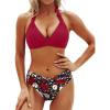imageYonique Women Two Piece Bathing Suits Push Up Bikini Set Halter Swimsuit Vintage SwimwearRed and Floral
