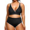 imageYonique Womens Plus Size Bikini High Waisted Swimsuits Two Piece Bathing Suits Tummy Control SwimwearBlack White
