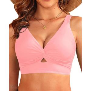 imageWomen Bikini Top Only  Supportive Swimsuit Top Large Bust Bathing Suit Top 2025 Cut Out Twist Swim TopPink