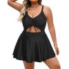 imagePlus Size Swim Dress  One Piece Swimsuit Tummy Control Bathing Suit with Skirt Cutout SwimwearBlack
