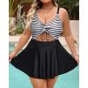 imagePlus Size Swim Dress  One Piece Swimsuit Tummy Control Bathing Suit with Skirt Cutout SwimwearBlack White Stripe