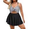 imagePlus Size Swim Dress  One Piece Swimsuit Tummy Control Bathing Suit with Skirt Cutout SwimwearBlack White Stripe