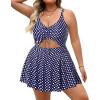 imagePlus Size Swim Dress  One Piece Swimsuit Tummy Control Bathing Suit with Skirt Cutout SwimwearBlue Dots