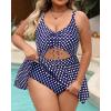 imagePlus Size Swim Dress  One Piece Swimsuit Tummy Control Bathing Suit with Skirt Cutout SwimwearBlue Dots