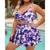 imagePlus Size Swim Dress  One Piece Swimsuit Tummy Control Bathing Suit with Skirt Cutout SwimwearBlue Purple Floral