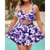 imagePlus Size Swim Dress  One Piece Swimsuit Tummy Control Bathing Suit with Skirt Cutout SwimwearBlue Purple Floral