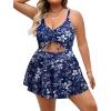 imagePlus Size Swim Dress  One Piece Swimsuit Tummy Control Bathing Suit with Skirt Cutout SwimwearBlue and White Floral