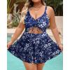 imagePlus Size Swim Dress  One Piece Swimsuit Tummy Control Bathing Suit with Skirt Cutout SwimwearBlue and White Floral