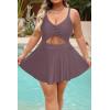 imagePlus Size Swim Dress  One Piece Swimsuit Tummy Control Bathing Suit with Skirt Cutout SwimwearBrown