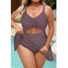 imagePlus Size Swim Dress  One Piece Swimsuit Tummy Control Bathing Suit with Skirt Cutout SwimwearBrown