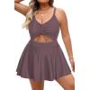 imagePlus Size Swim Dress  One Piece Swimsuit Tummy Control Bathing Suit with Skirt Cutout SwimwearBrown