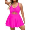imagePlus Size Swim Dress  One Piece Swimsuit Tummy Control Bathing Suit with Skirt Cutout SwimwearHot Pink