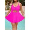 imagePlus Size Swim Dress  One Piece Swimsuit Tummy Control Bathing Suit with Skirt Cutout SwimwearHot Pink