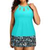 imagePlus Size Tankini with Skirt  Two Piece Swimsuit Tummy Control Bathing Suit High Neck Swimwear 2025Aqua and Flower