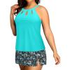 imagePlus Size Tankini with Skirt  Two Piece Swimsuit Tummy Control Bathing Suit High Neck Swimwear 2025Aqua and Flower