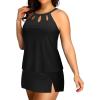 imagePlus Size Tankini with Skirt  Two Piece Swimsuit Tummy Control Bathing Suit High Neck Swimwear 2025Black