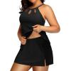 imagePlus Size Tankini with Skirt  Two Piece Swimsuit Tummy Control Bathing Suit High Neck Swimwear 2025Black