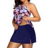 imagePlus Size Tankini with Skirt  Two Piece Swimsuit Tummy Control Bathing Suit High Neck Swimwear 2025Colorful Leaves