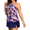imagePlus Size Tankini with Skirt  Two Piece Swimsuit Tummy Control Bathing Suit High Neck Swimwear 2025Colorful Leaves