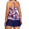 imagePlus Size Tankini with Skirt  Two Piece Swimsuit Tummy Control Bathing Suit High Neck Swimwear 2025Colorful Leaves