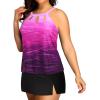 imagePlus Size Tankini with Skirt  Two Piece Swimsuit Tummy Control Bathing Suit High Neck Swimwear 2025Pink Gradient