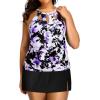 imagePlus Size Tankini with Skirt  Two Piece Swimsuit Tummy Control Bathing Suit High Neck Swimwear 2025Purple Flowers
