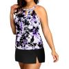 imagePlus Size Tankini with Skirt  Two Piece Swimsuit Tummy Control Bathing Suit High Neck Swimwear 2025Purple Flowers