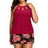 imagePlus Size Tankini with Skirt  Two Piece Swimsuit Tummy Control Bathing Suit High Neck Swimwear 2025Red Floral