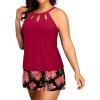imagePlus Size Tankini with Skirt  Two Piece Swimsuit Tummy Control Bathing Suit High Neck Swimwear 2025Red Floral