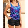 imageTankini Swimsuits with Shorts  Two Piece Swimsuits Tummy Control Bathing Suits with PocketsBlue Purple Leaves