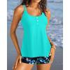 imageWomen Tankini Swimsuit with Shorts  Flowy Two Piece Swimsuits Tummy Control Bathing Suits 2025 SwimwearAqua and Blue Flower