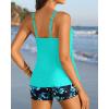 imageWomen Tankini Swimsuit with Shorts  Flowy Two Piece Swimsuits Tummy Control Bathing Suits 2025 SwimwearAqua and Blue Flower