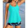 imageWomen Tankini Swimsuit with Shorts  Flowy Two Piece Swimsuits Tummy Control Bathing Suits 2025 SwimwearAqua and Blue Flower