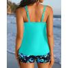 imageWomen Tankini Swimsuit with Shorts  Flowy Two Piece Swimsuits Tummy Control Bathing Suits 2025 SwimwearAqua and Blue Flower