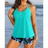 imageWomen Tankini Swimsuit with Shorts  Flowy Two Piece Swimsuits Tummy Control Bathing Suits 2025 SwimwearAqua and Blue Flower