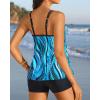 imageWomen Tankini Swimsuit with Shorts  Flowy Two Piece Swimsuits Tummy Control Bathing Suits 2025 SwimwearBlue Wavy Pattern