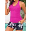 imageWomen Tankini Swimsuit with Shorts  Halter Two Piece Swimsuit with Pocket Tummy Control Bathing Suit 2025 SwimwearPink Flower