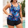 imageWomens Plus Size Tankini Swimsuit  Two Piece Bathing Suit with Shorts 2025 VWired Tummy Control SwimwearBlue Floral