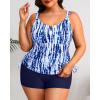 imageWomens Plus Size Tankini Swimsuit  Two Piece Bathing Suit with Shorts 2025 VWired Tummy Control SwimwearBlue Tie Dye