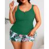 imageWomens Plus Size Tankini Swimsuit  Two Piece Bathing Suit with Shorts 2025 VWired Tummy Control SwimwearGreen Flower