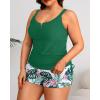 imageWomens Plus Size Tankini Swimsuit  Two Piece Bathing Suit with Shorts 2025 VWired Tummy Control SwimwearGreen Flower