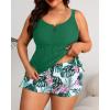 imageWomens Plus Size Tankini Swimsuit  Two Piece Bathing Suit with Shorts 2025 VWired Tummy Control SwimwearGreen Flower