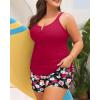 imageWomens Plus Size Tankini Swimsuit  Two Piece Bathing Suit with Shorts 2025 VWired Tummy Control SwimwearRed Flowers